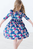 Vintage Garden 3/4 Sleeve Ruffle Twirl Dress - Aaria Tees Aaria Tees