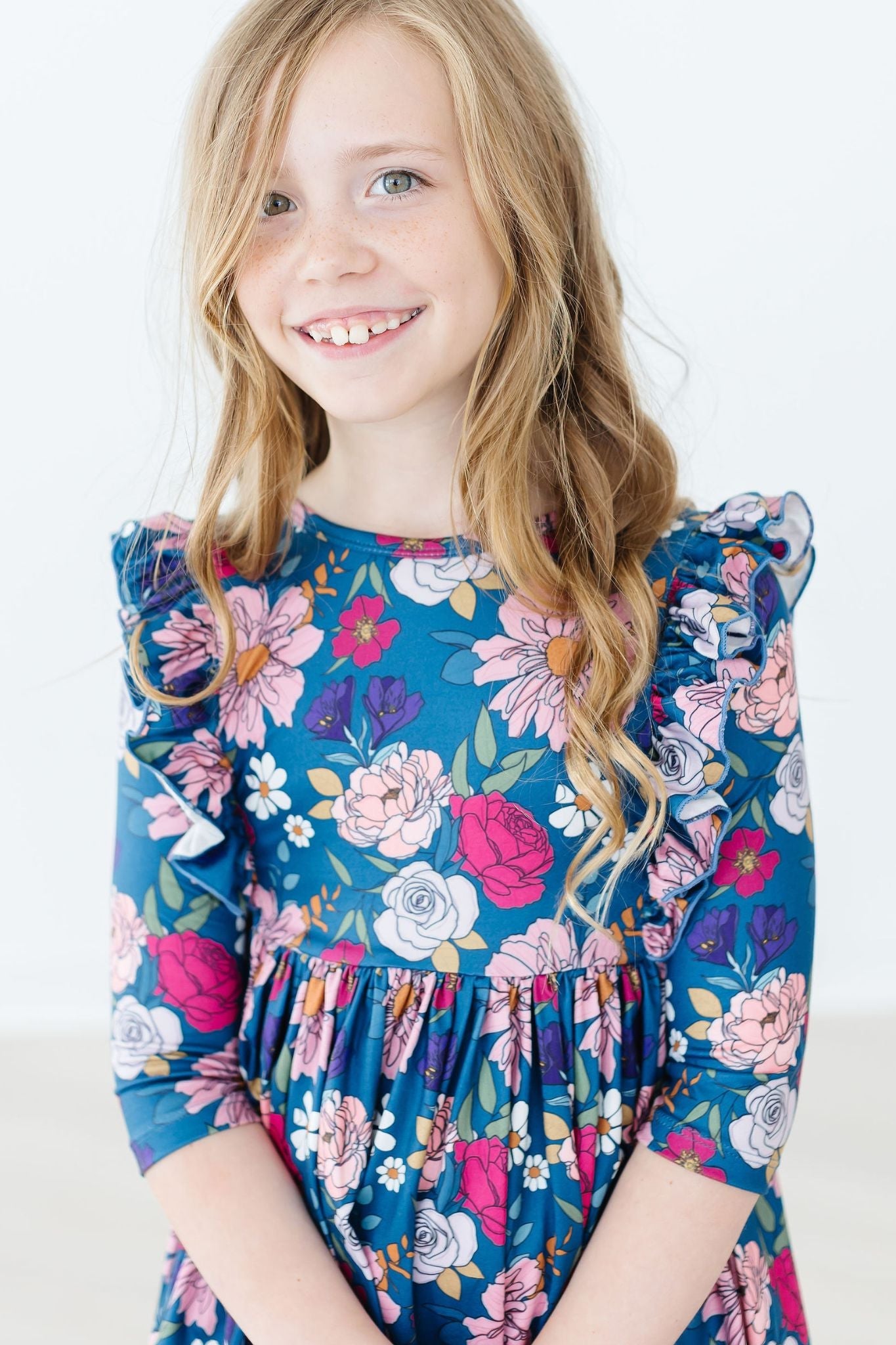 Vintage Garden 3/4 Sleeve Ruffle Twirl Dress - Aaria Tees Aaria Tees