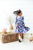 Vintage Garden 3/4 Sleeve Ruffle Twirl Dress - Aaria Tees Aaria Tees