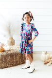 Vintage Garden 3/4 Sleeve Ruffle Twirl Dress - Aaria Tees Aaria Tees