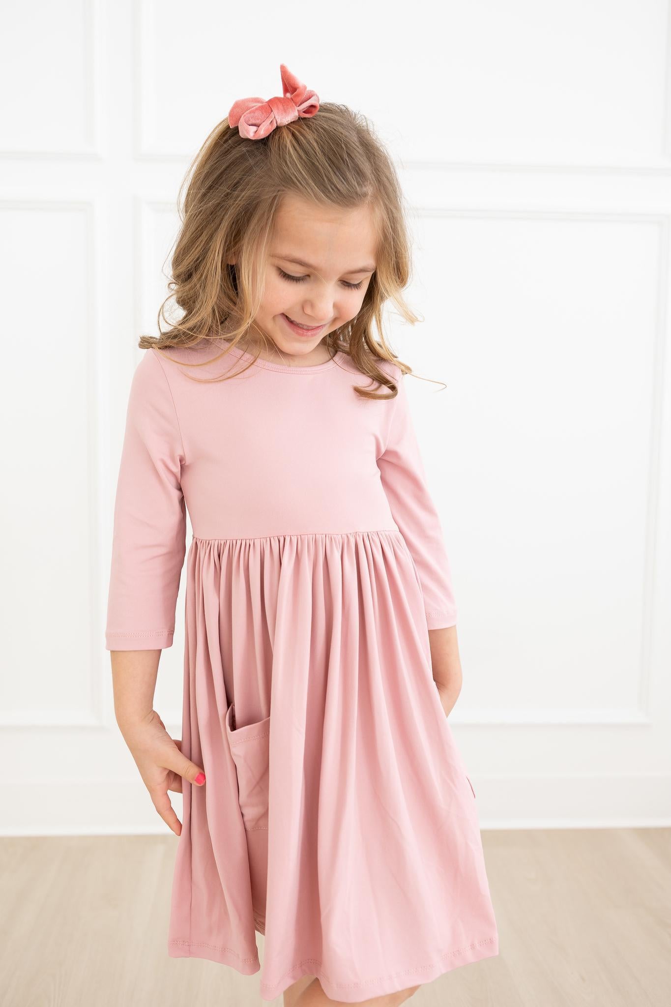 Vintage Pink 3/4 Sleeve Pocket Twirl Dress - Aaria Tees Aaria Tees