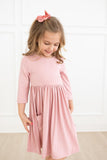Vintage Pink 3/4 Sleeve Pocket Twirl Dress - Aaria Tees Aaria Tees