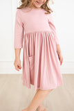 Vintage Pink 3/4 Sleeve Pocket Twirl Dress - Aaria Tees Aaria Tees