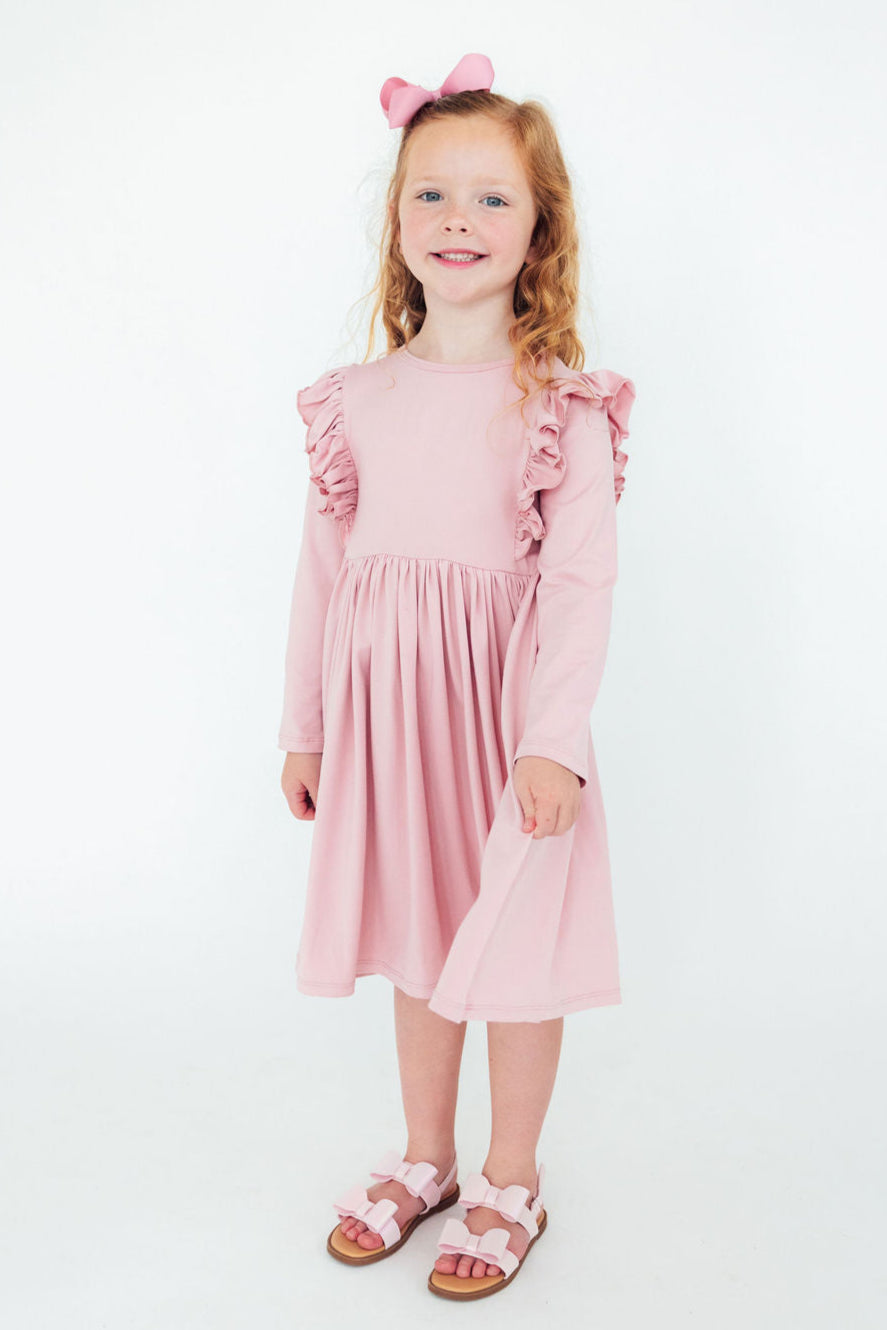 Vintage Pink L/S Ruffle Twirl Dress - Aaria Tees Aaria Tees