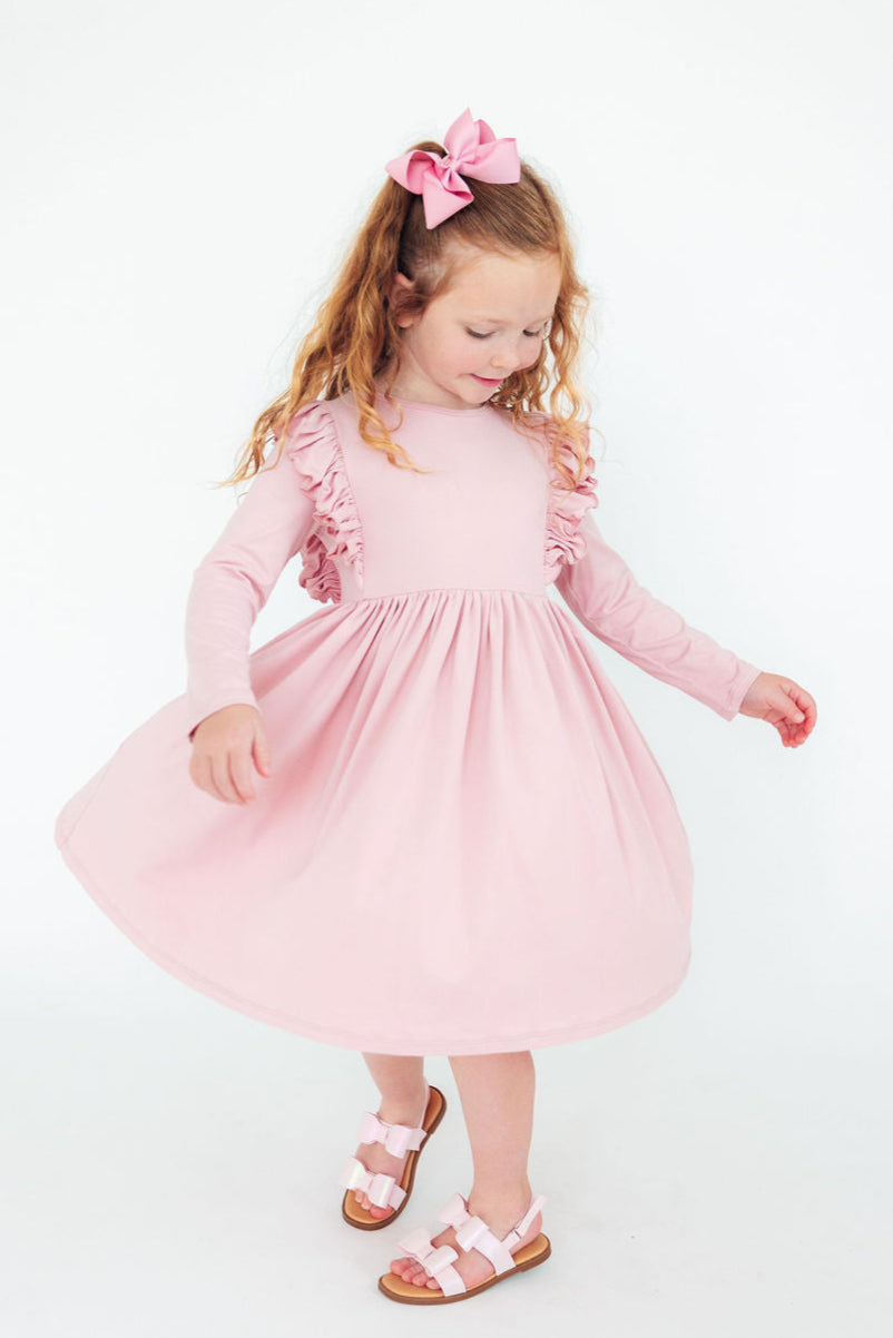 Vintage Pink L/S Ruffle Twirl Dress - Aaria Tees Aaria Tees