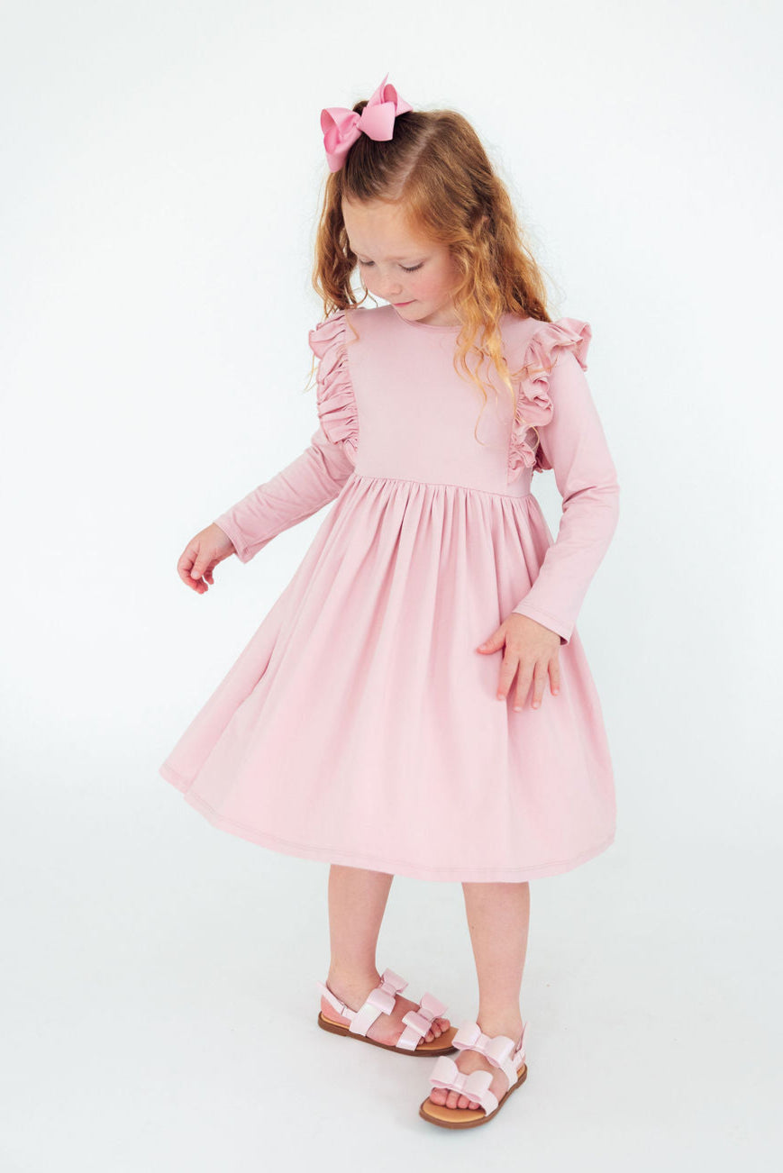 Vintage Pink L/S Ruffle Twirl Dress - Aaria Tees Aaria Tees