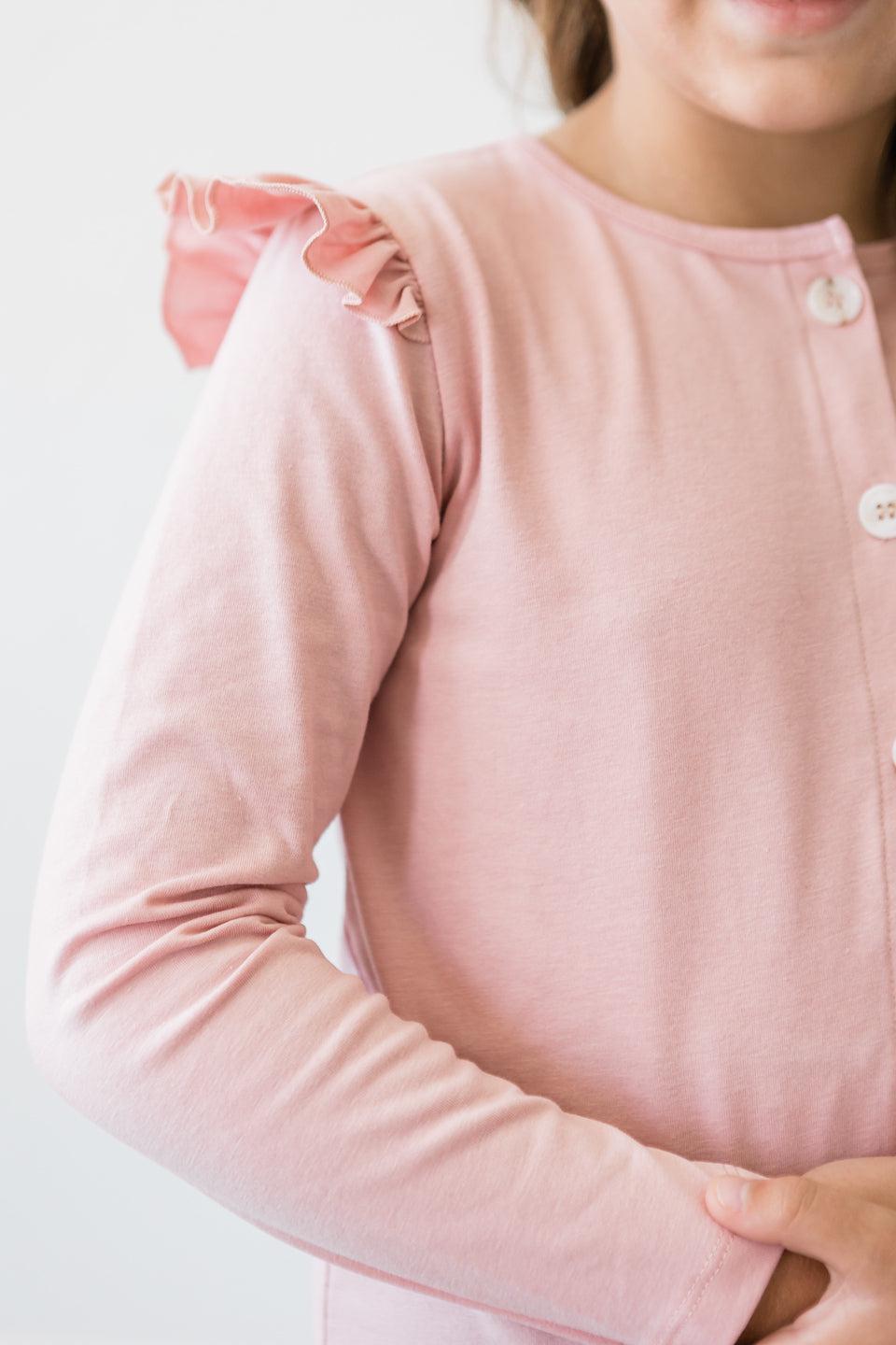 Vintage Pink Ruffle Cardigan - Aaria Tees