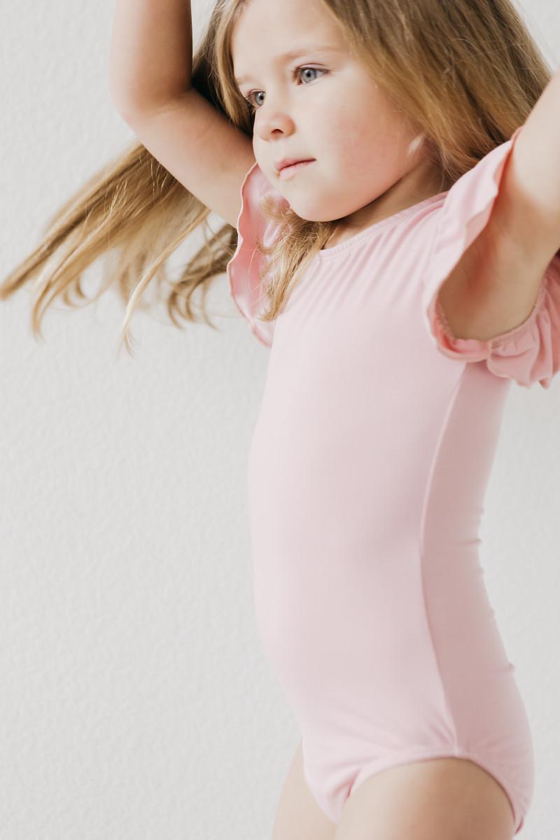 Vintage Pink S/S Flutter Sleeve Leotard - Aaria Tees Aaria Tees