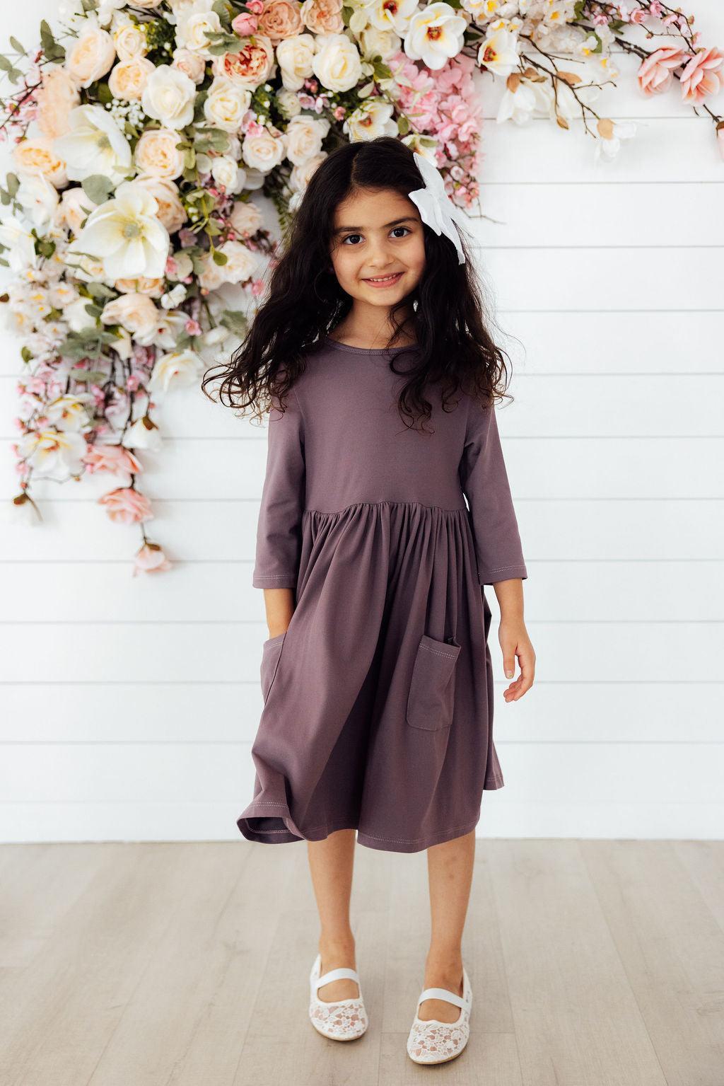 Vintage Violet 3/4 Sleeve Pocket Twirl Dress - Aaria Tees Aaria Tees