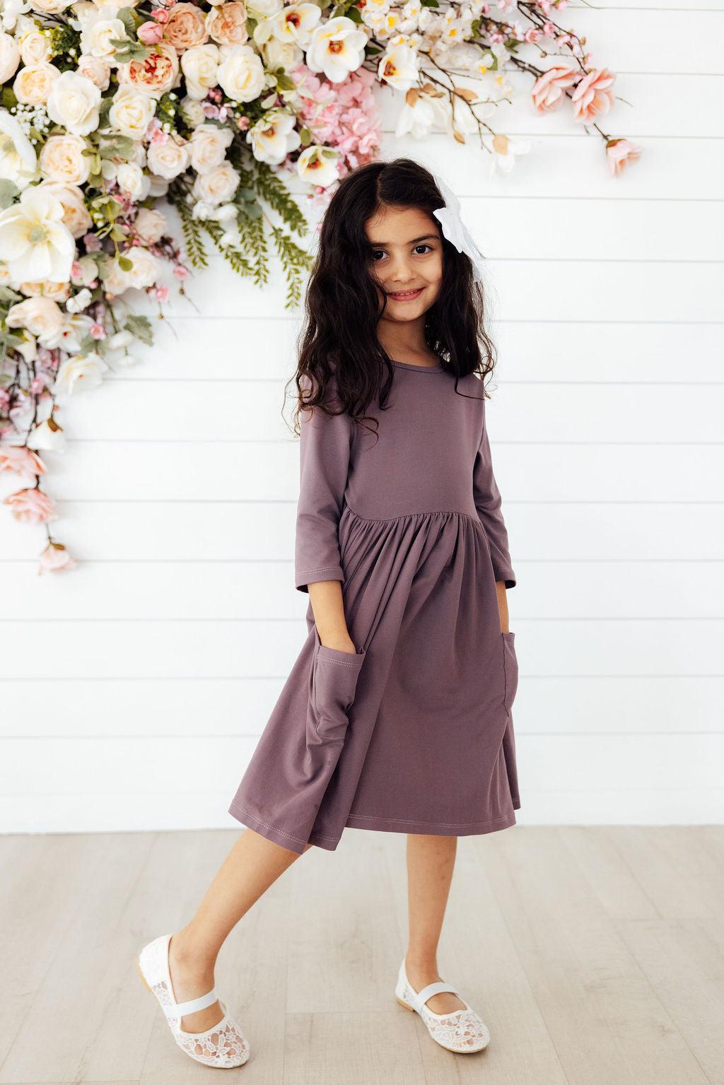 Vintage Violet 3/4 Sleeve Pocket Twirl Dress - Aaria Tees Aaria Tees
