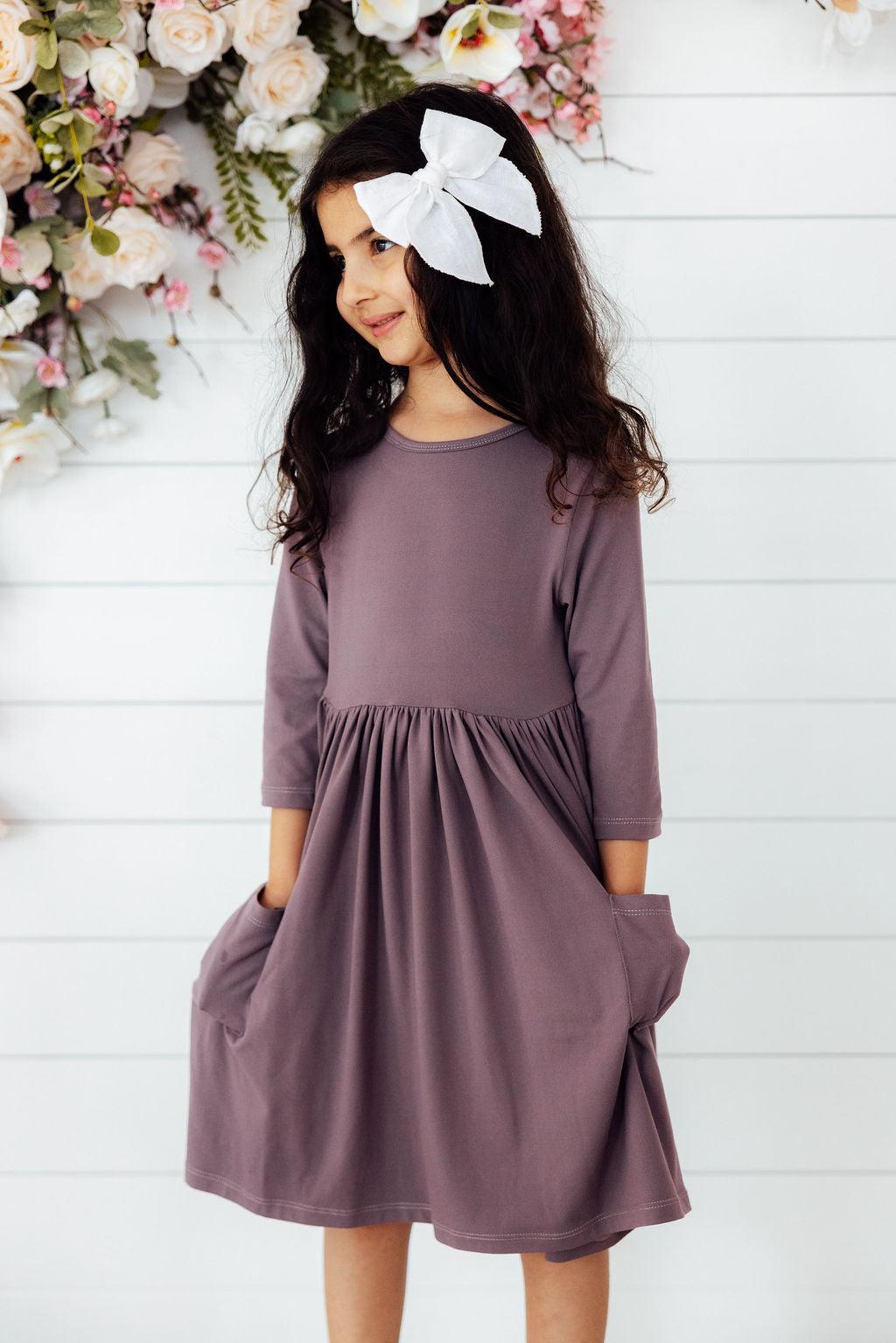 Vintage Violet 3/4 Sleeve Pocket Twirl Dress - Aaria Tees