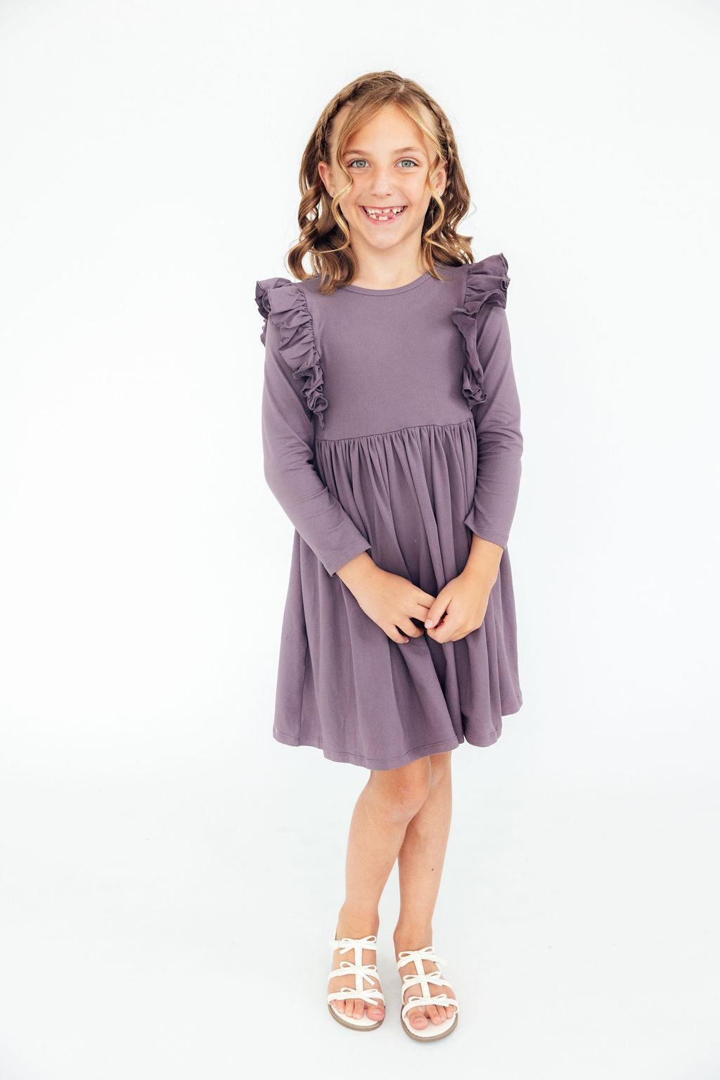Vintage Violet L/S Ruffle Twirl Dress - Aaria Tees Aaria Tees