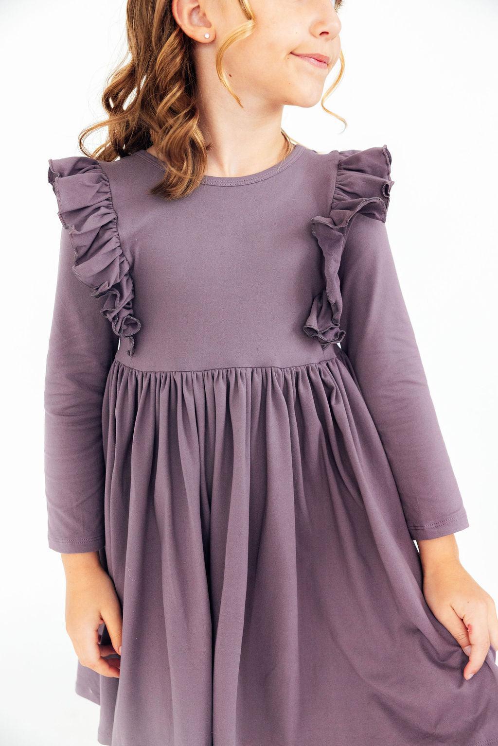 Vintage Violet L/S Ruffle Twirl Dress - Aaria Tees Aaria Tees
