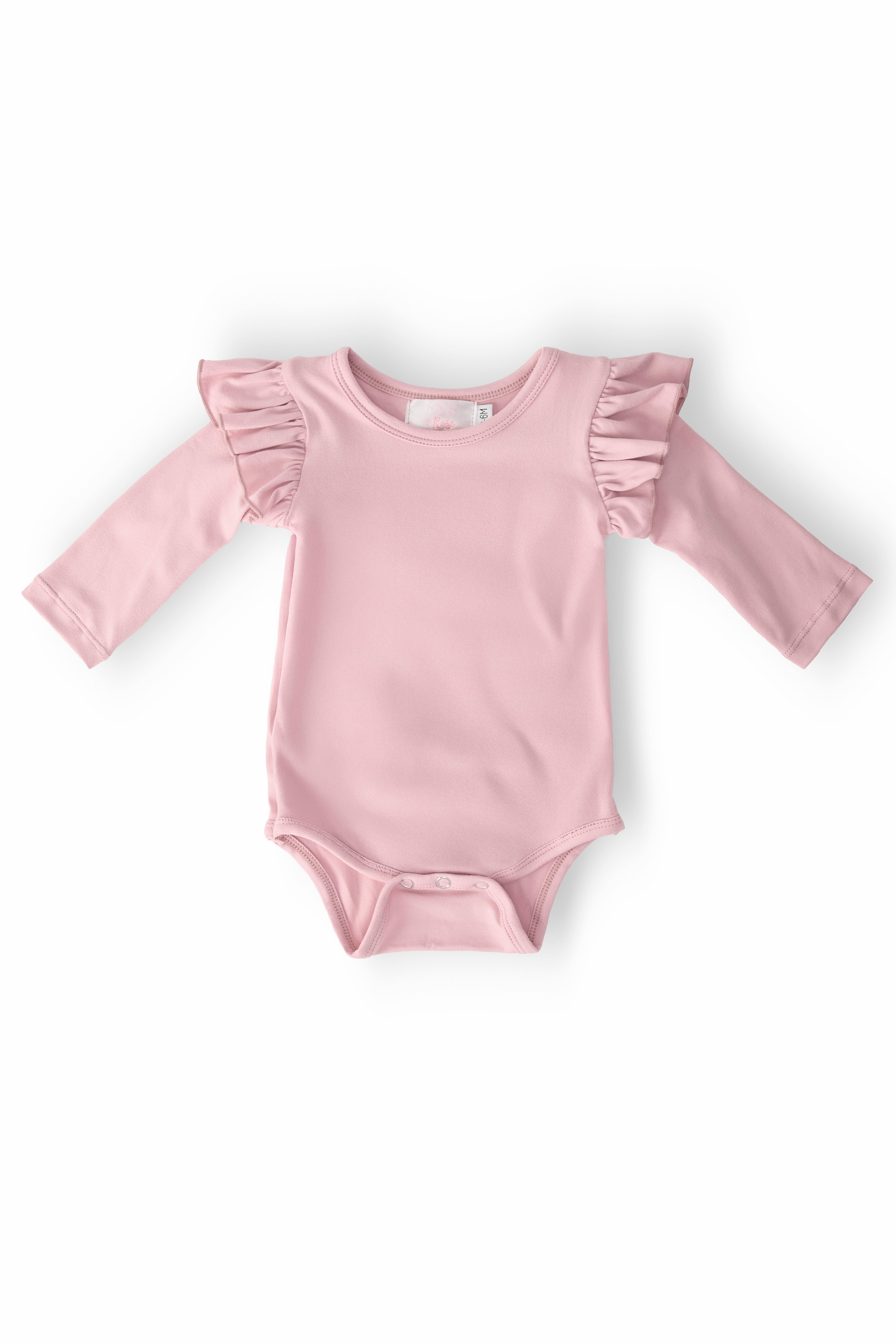 Vintage Pink L/S Flutter Bodysuit - Aaria Tees Aaria Tees