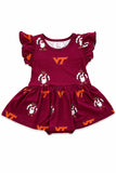 Virginia Tech Maroon Hokie S/S Flutter Twirl Bodysuit - Aaria Tees Aaria Tees