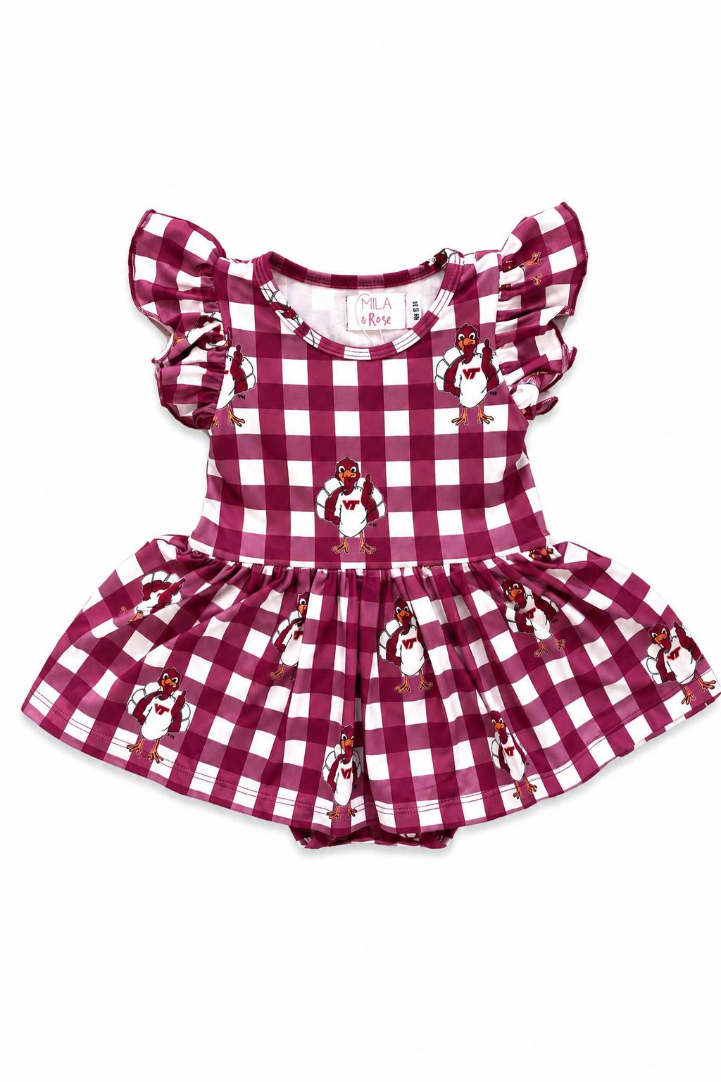 Virginia Tech Plaid Hokie S/S Flutter Twirl Bodysuit - Aaria Tees Aaria Tees