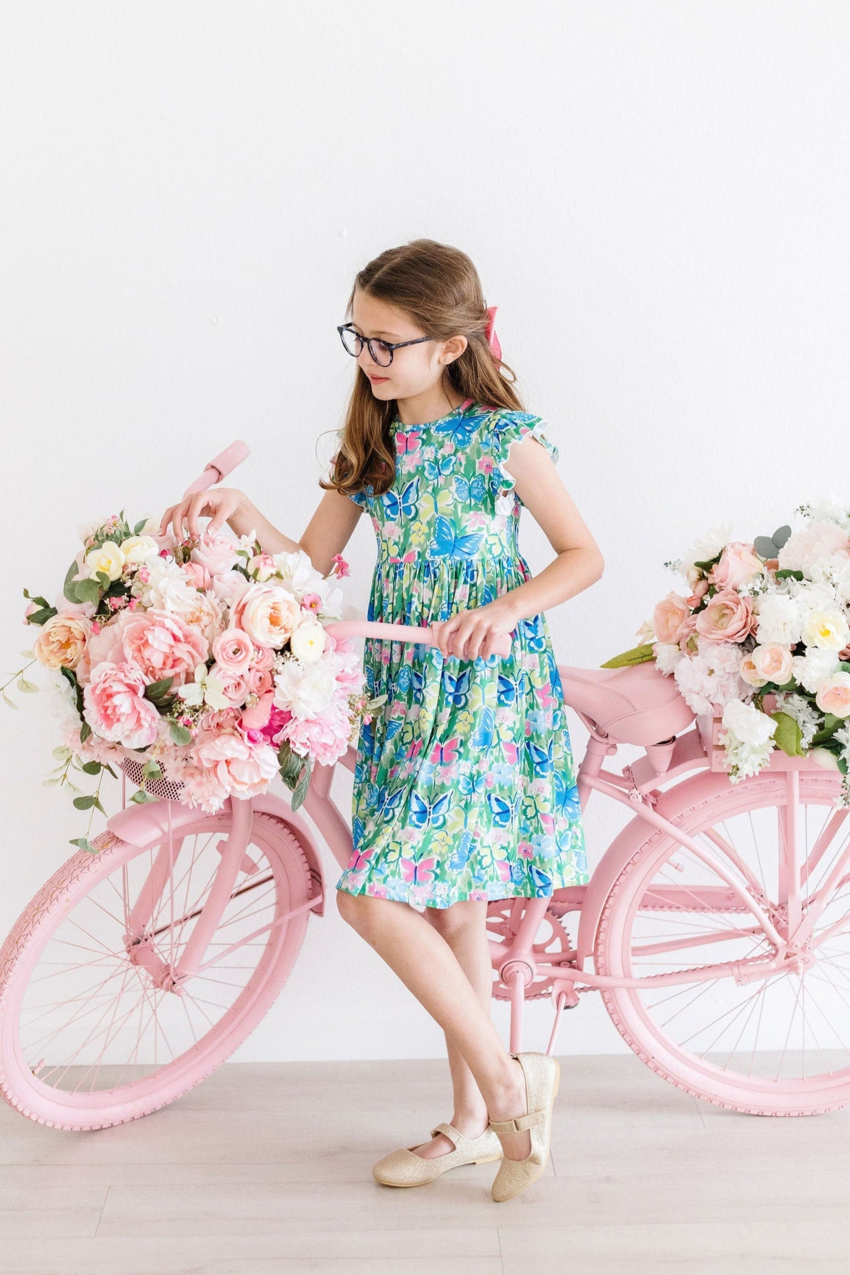 Watercolor Butterflies Flutter Sleeve Twirl Dress - Aaria Tees Aaria Tees