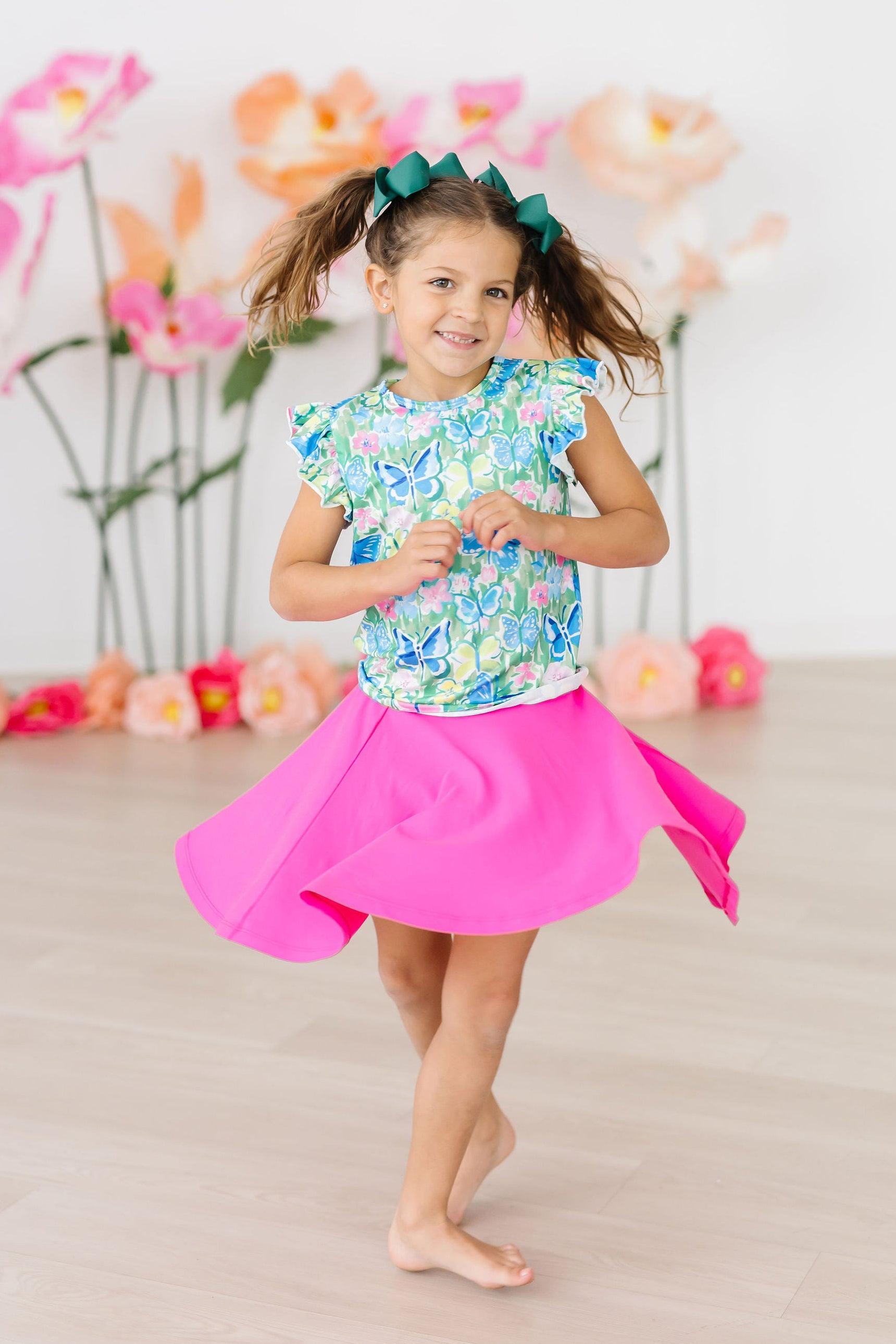 Watercolor Butterflies S/S Ruffle Tee - Aaria Tees Aaria Tees
