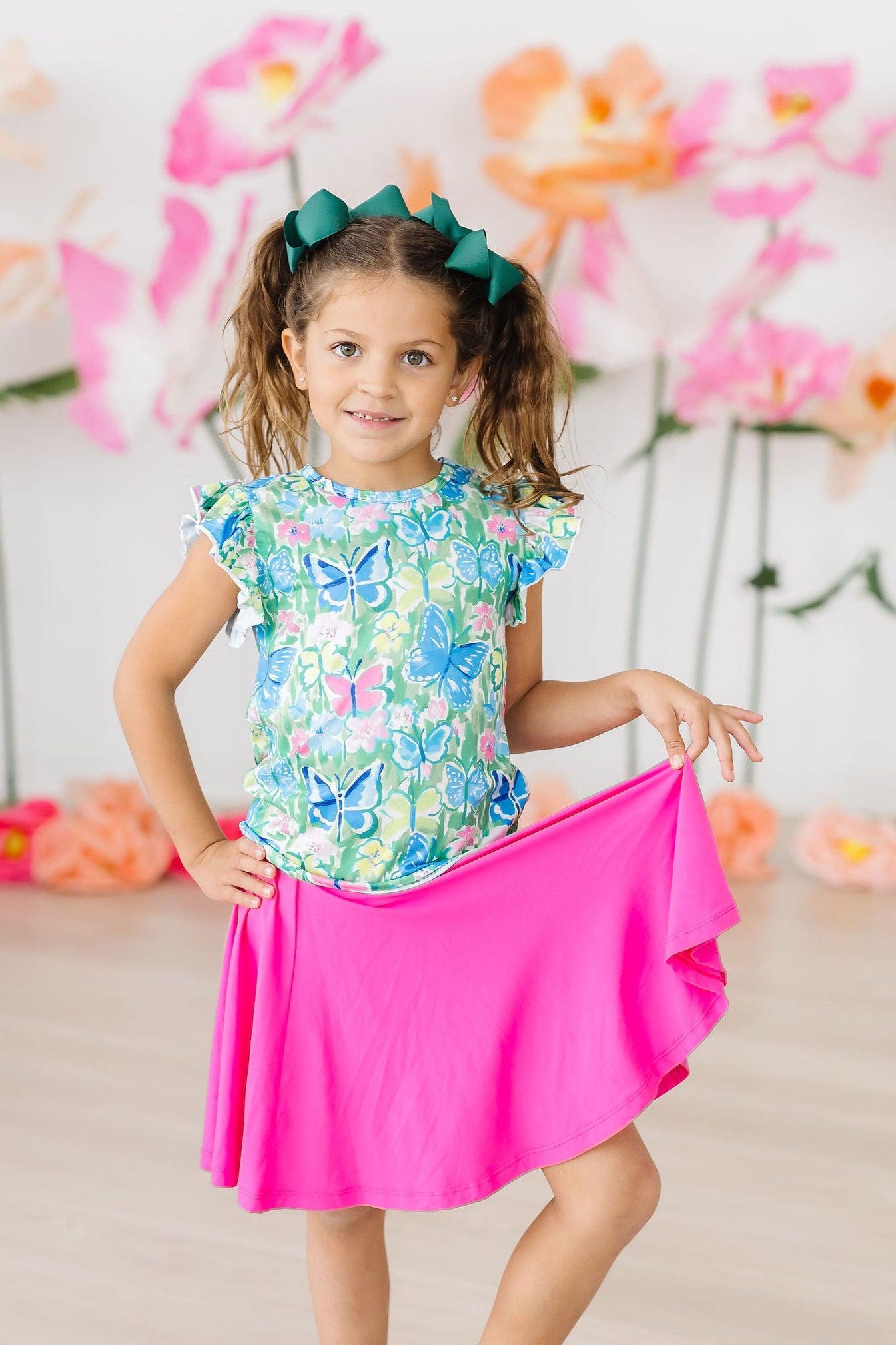 Watercolor Butterflies S/S Ruffle Tee - Aaria Tees Aaria Tees