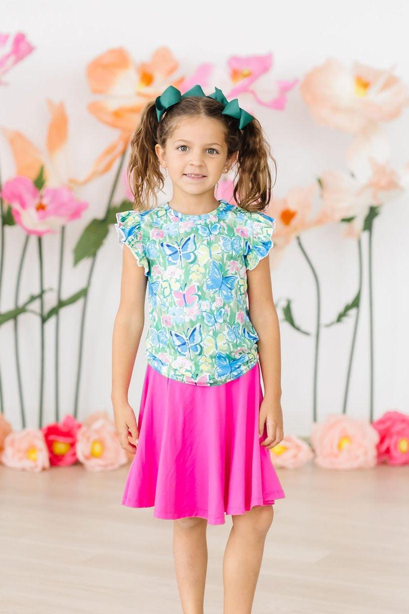 Watercolor Butterflies S/S Ruffle Tee - Aaria Tees Aaria Tees