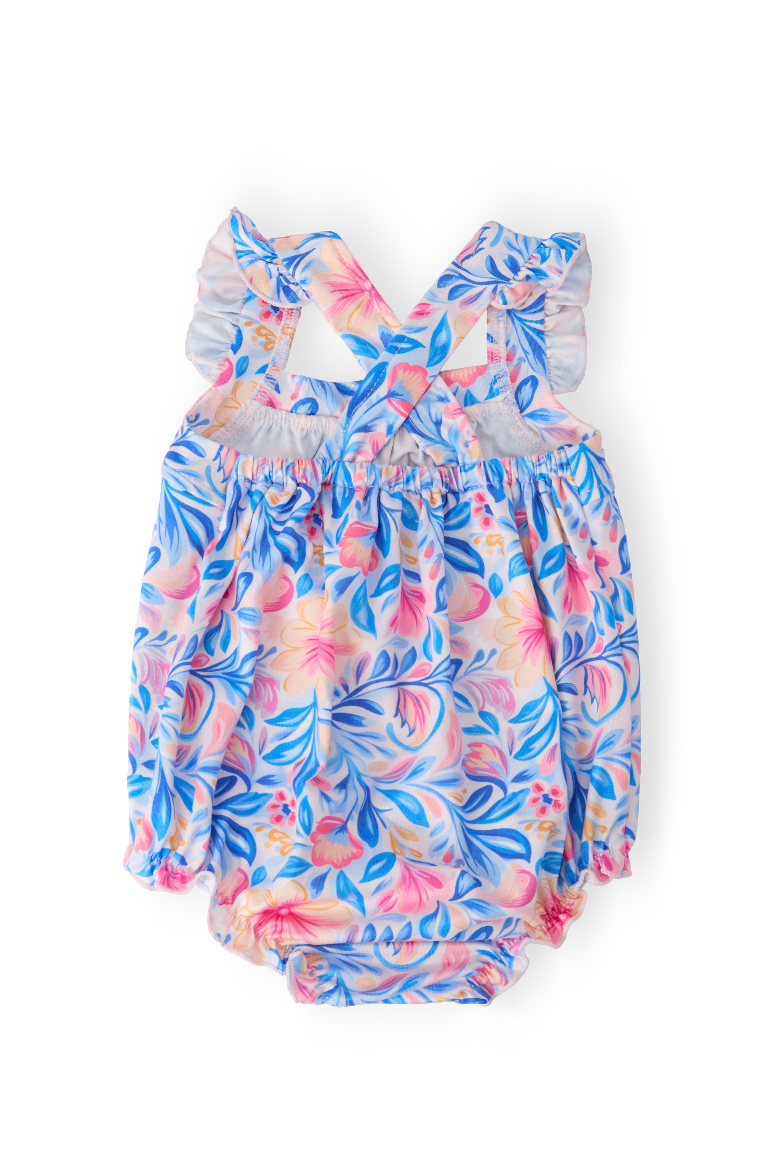 Watercolor Floral Ruffle Cross Back Romper - Aaria Tees Aaria Tees