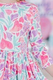 Watercolor Hearts 3/4 Sleeve Pocket Twirl Dress - Aaria Tees Aaria Tees