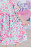 Watercolor Hearts 3/4 Sleeve Pocket Twirl Dress - Aaria Tees Aaria Tees