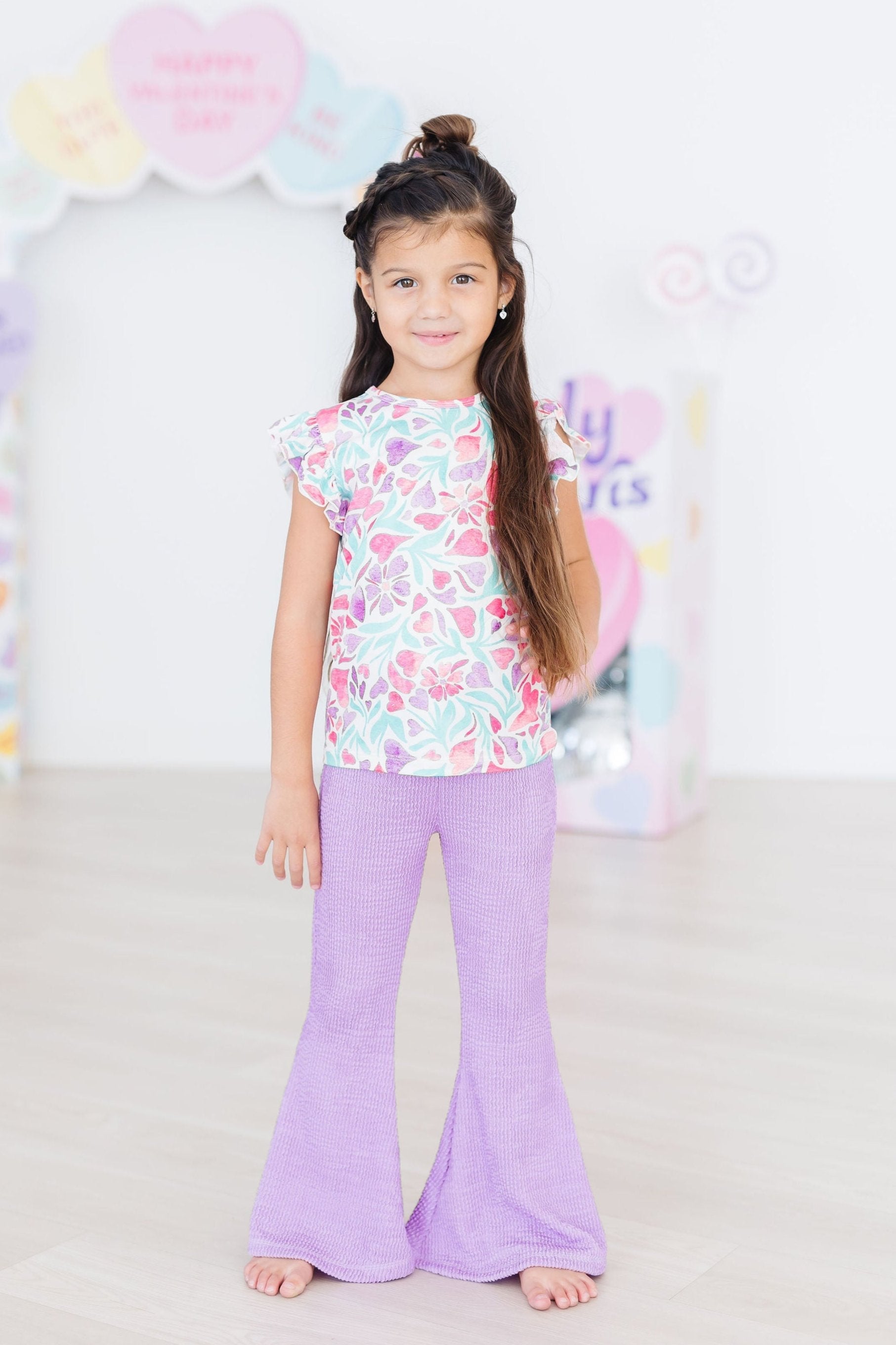 Watercolor Hearts S/S Ruffle Tee - Aaria Tees Aaria Tees