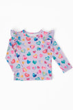 Watercolor Kisses L/S Ruffle Tee - Aaria Tees Aaria Tees