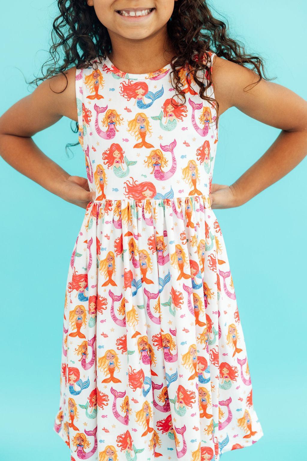 Watercolor Mermaids Tank Twirl Dress - Aaria Tees Aaria Tees