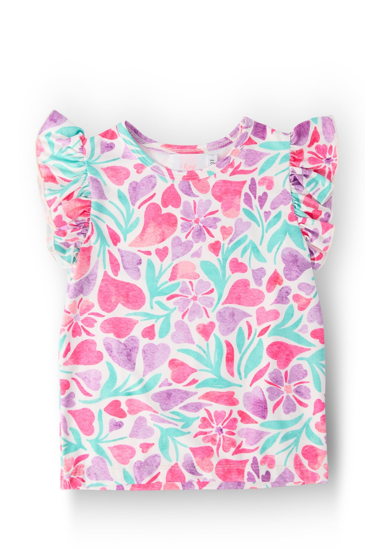 Watercolor Hearts S/S Ruffle Tee - Aaria Tees