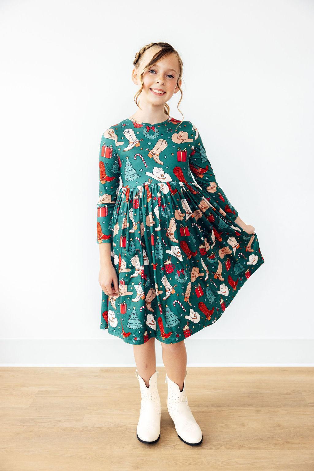 Western Wonderland L/S Pocket Twirl Dress - Aaria Tees Aaria Tees