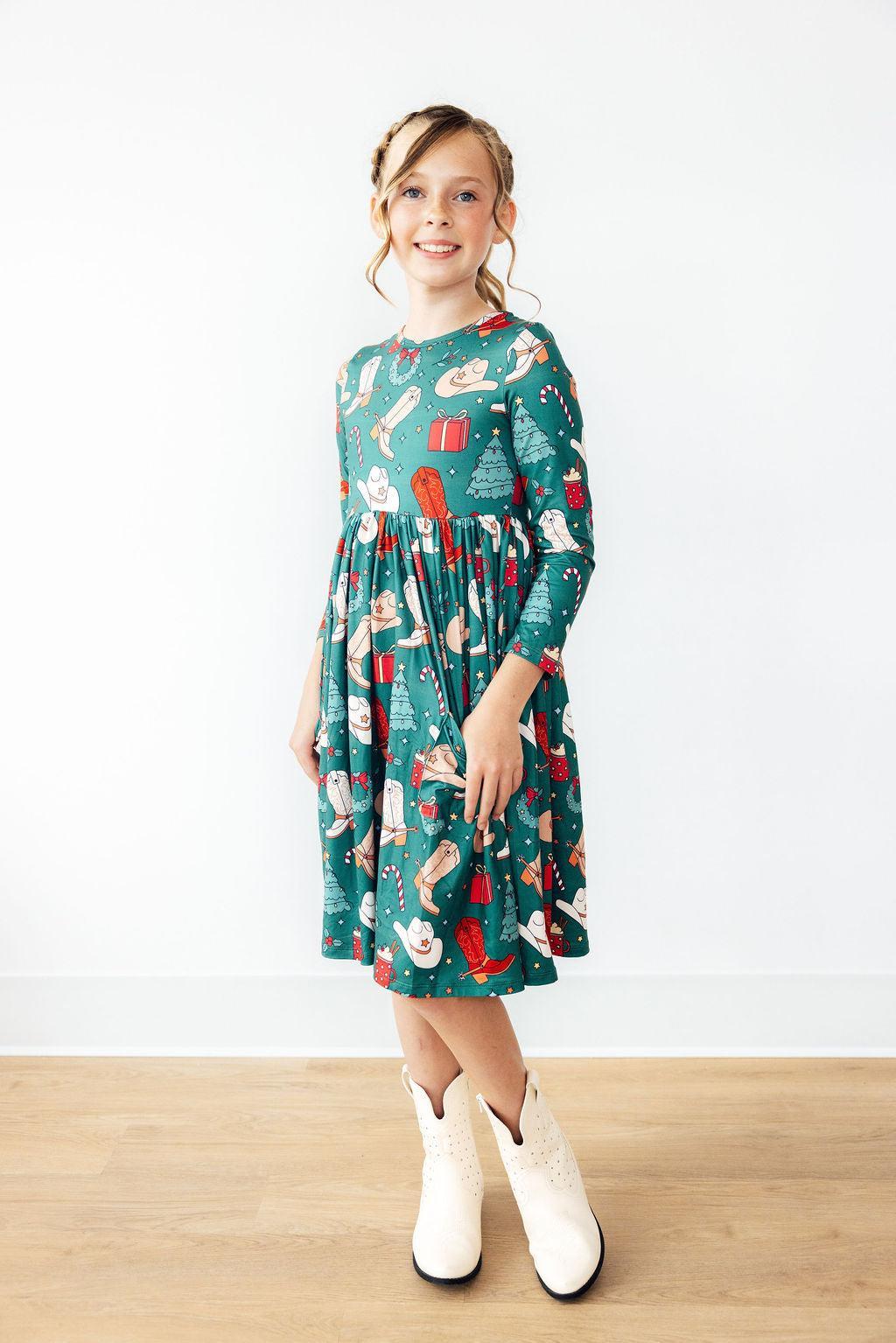 Western Wonderland L/S Pocket Twirl Dress - Aaria Tees Aaria Tees