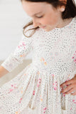 SALE Whimsical Wildflowers 3/4 Sleeve Pocket Twirl Dress - Aaria Tees Aaria Tees