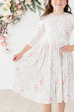 SALE Whimsical Wildflowers 3/4 Sleeve Pocket Twirl Dress - Aaria Tees Aaria Tees