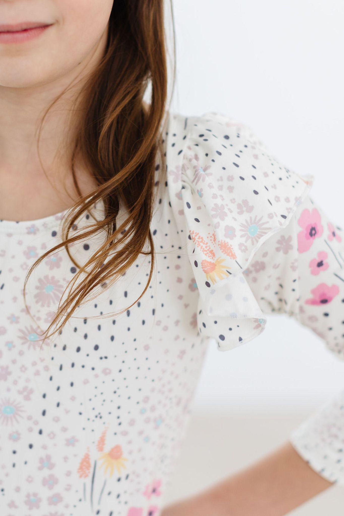 Whimsical Wildflowers L/S Flutter Sleeve Leotard - Aaria Tees Aaria Tees