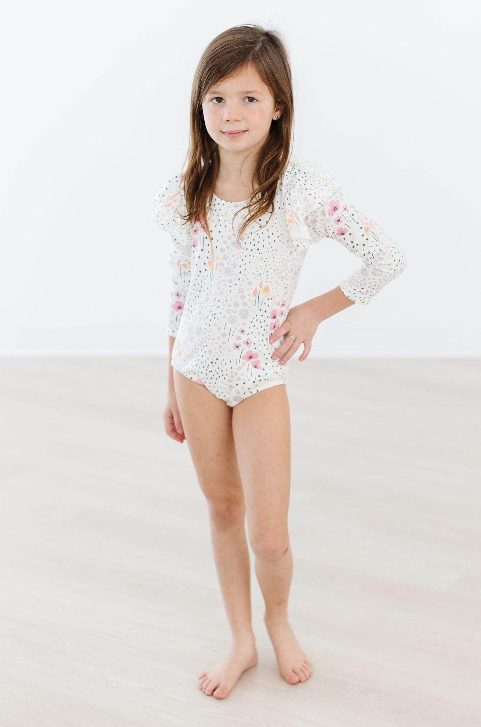 Whimsical Wildflowers L/S Flutter Sleeve Leotard - Aaria Tees Aaria Tees