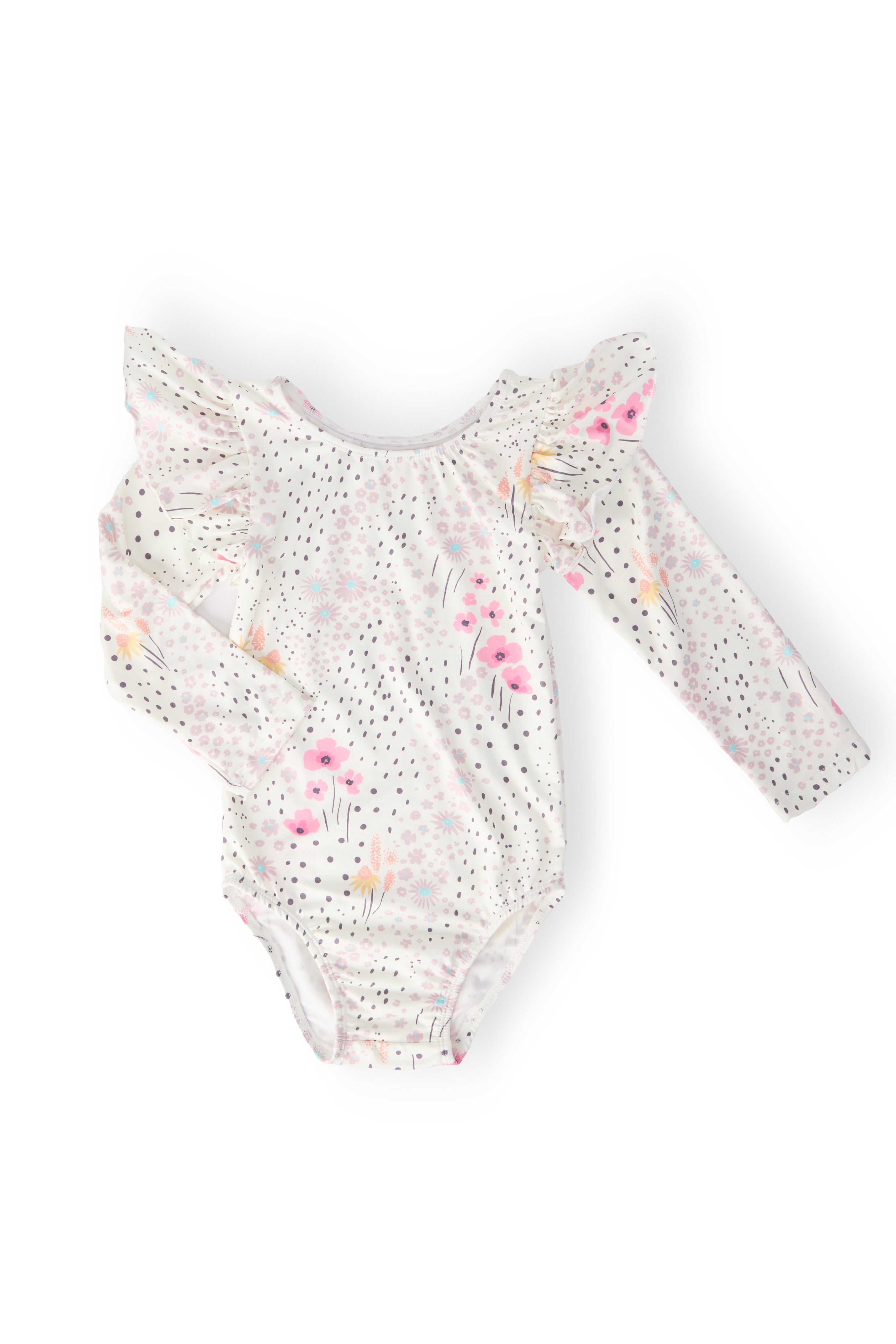Whimsical Wildflowers L/S Flutter Sleeve Leotard - Aaria Tees Aaria Tees