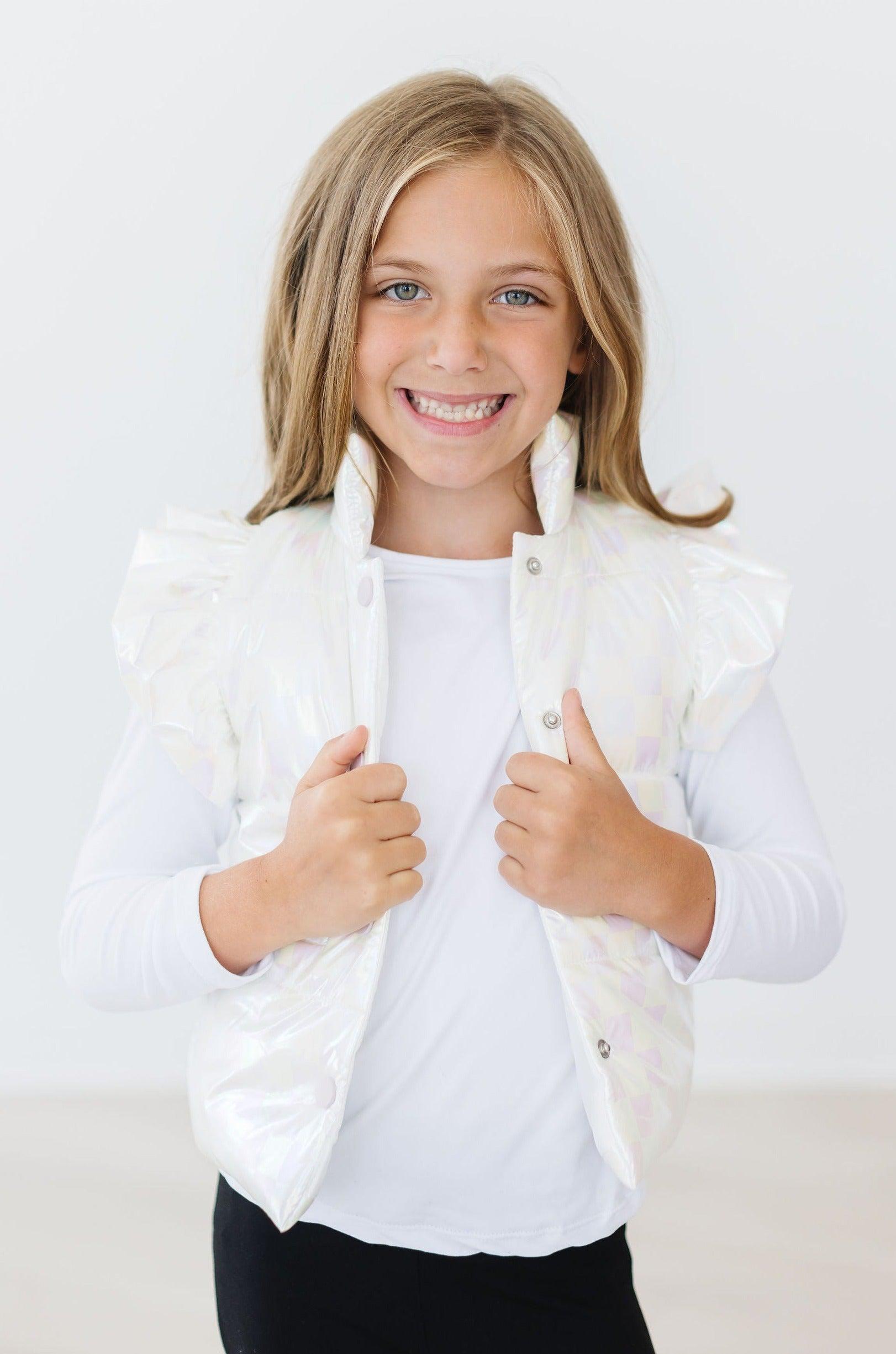 White Checker Puffer Vest - Aaria Tees Aaria Tees