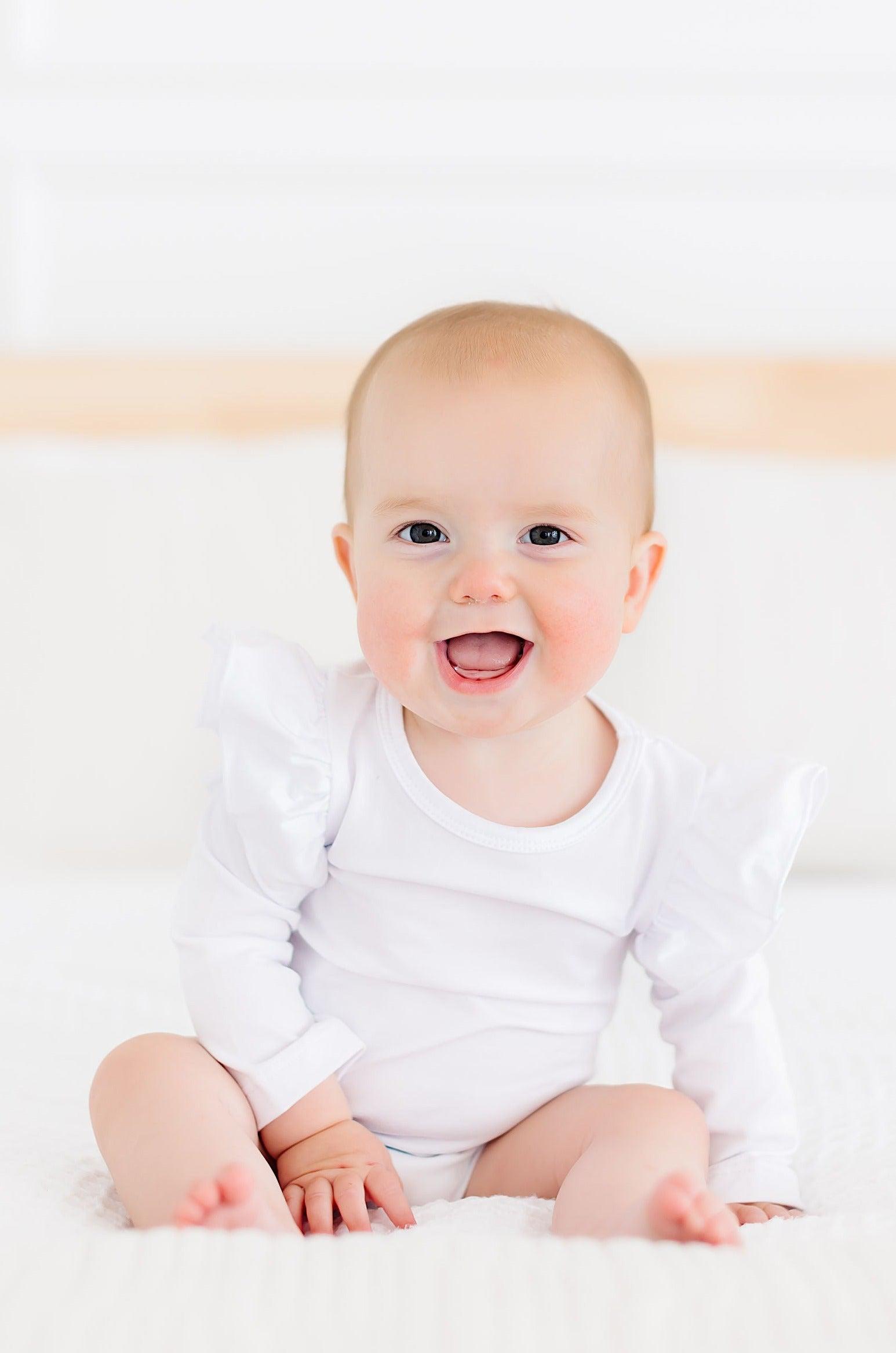 White L/S Flutter Bodysuit - Aaria Tees Aaria Tees