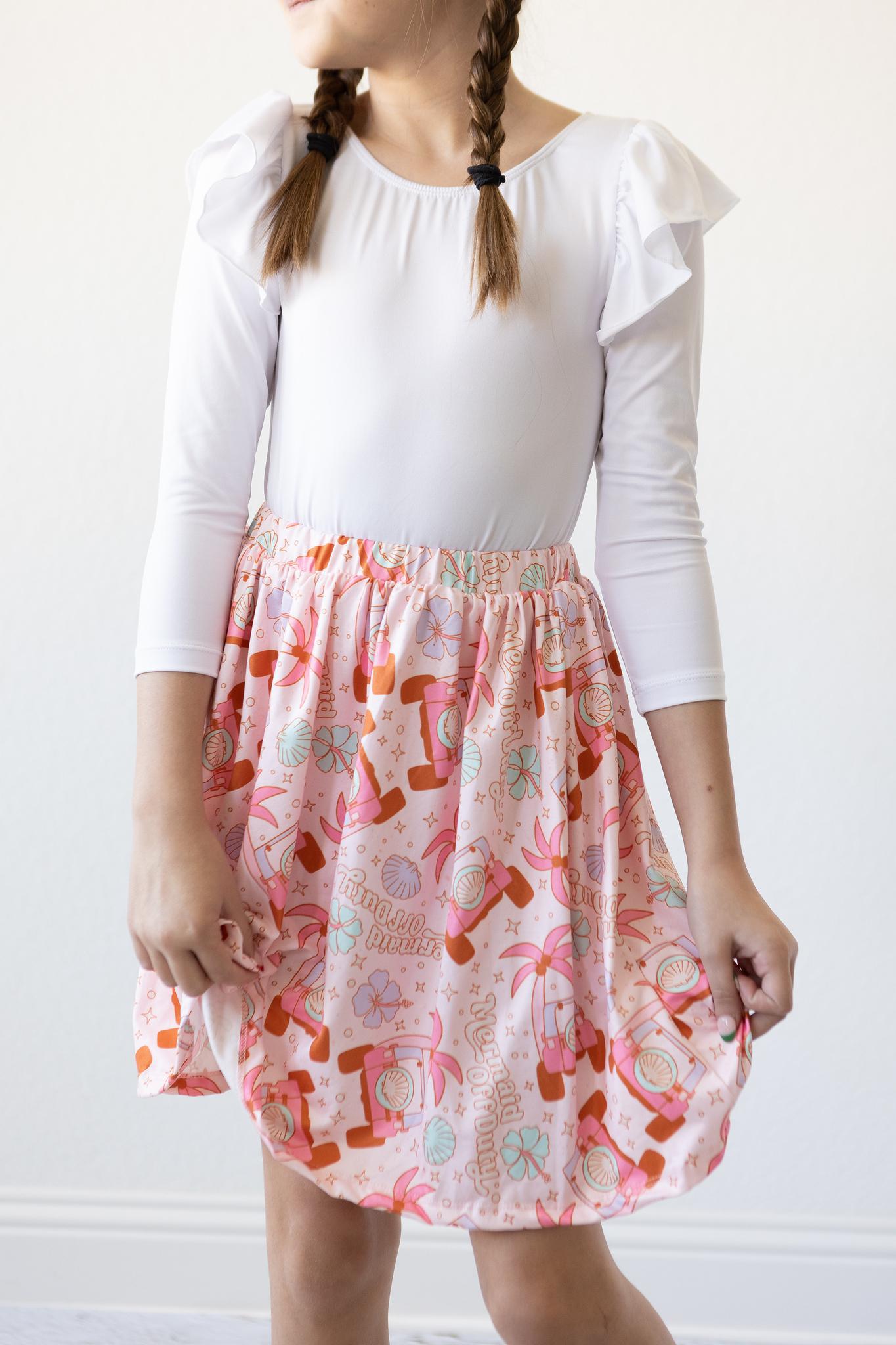 White L/S Flutter Sleeve Leotard - Aaria Tees Aaria Tees