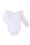 White L/S Flutter Sleeve Leotard - Aaria Tees Aaria Tees