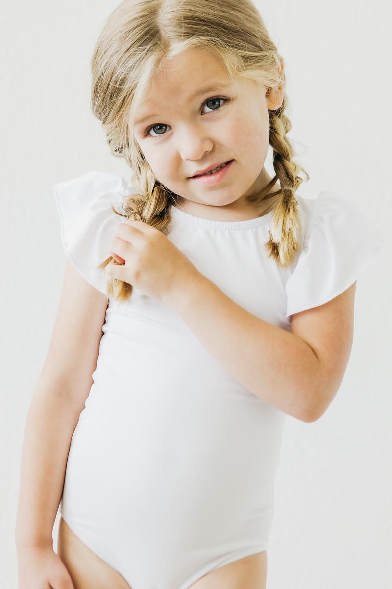 White S/S Flutter Sleeve Leotard - Aaria Tees Aaria Tees