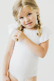 White S/S Flutter Sleeve Leotard - Aaria Tees Aaria Tees