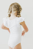 White S/S Flutter Sleeve Leotard - Aaria Tees Aaria Tees