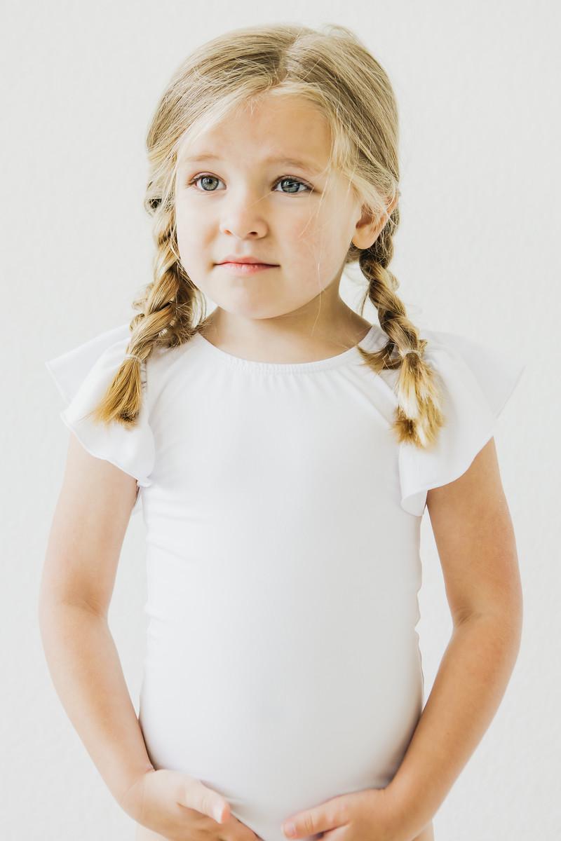 White S/S Flutter Sleeve Leotard - Aaria Tees Aaria Tees