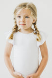 White S/S Flutter Sleeve Leotard - Aaria Tees Aaria Tees