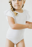 White S/S Flutter Sleeve Leotard - Aaria Tees Aaria Tees