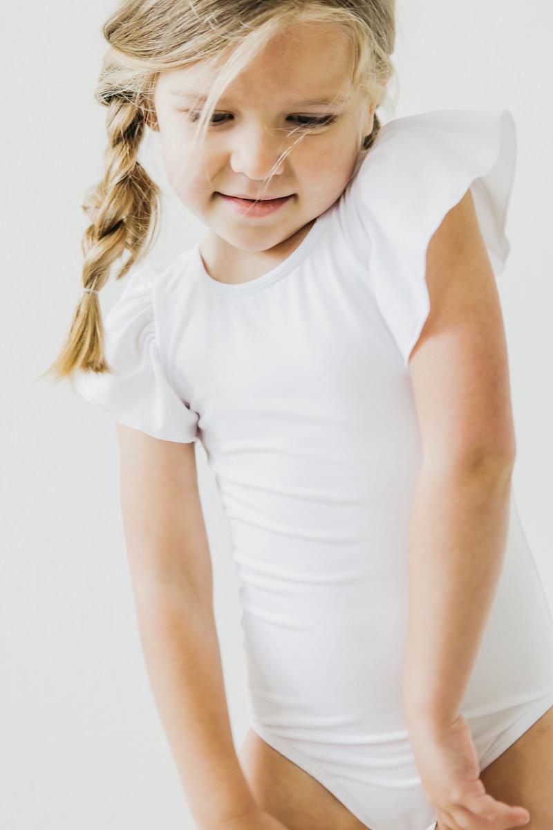 White S/S Flutter Sleeve Leotard - Aaria Tees Aaria Tees