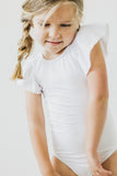White S/S Flutter Sleeve Leotard - Aaria Tees Aaria Tees